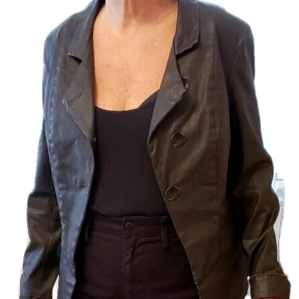 STUDIO B3 BLACK ASSYMETRIC COTTON COATED JACKET, SIZE 44/46